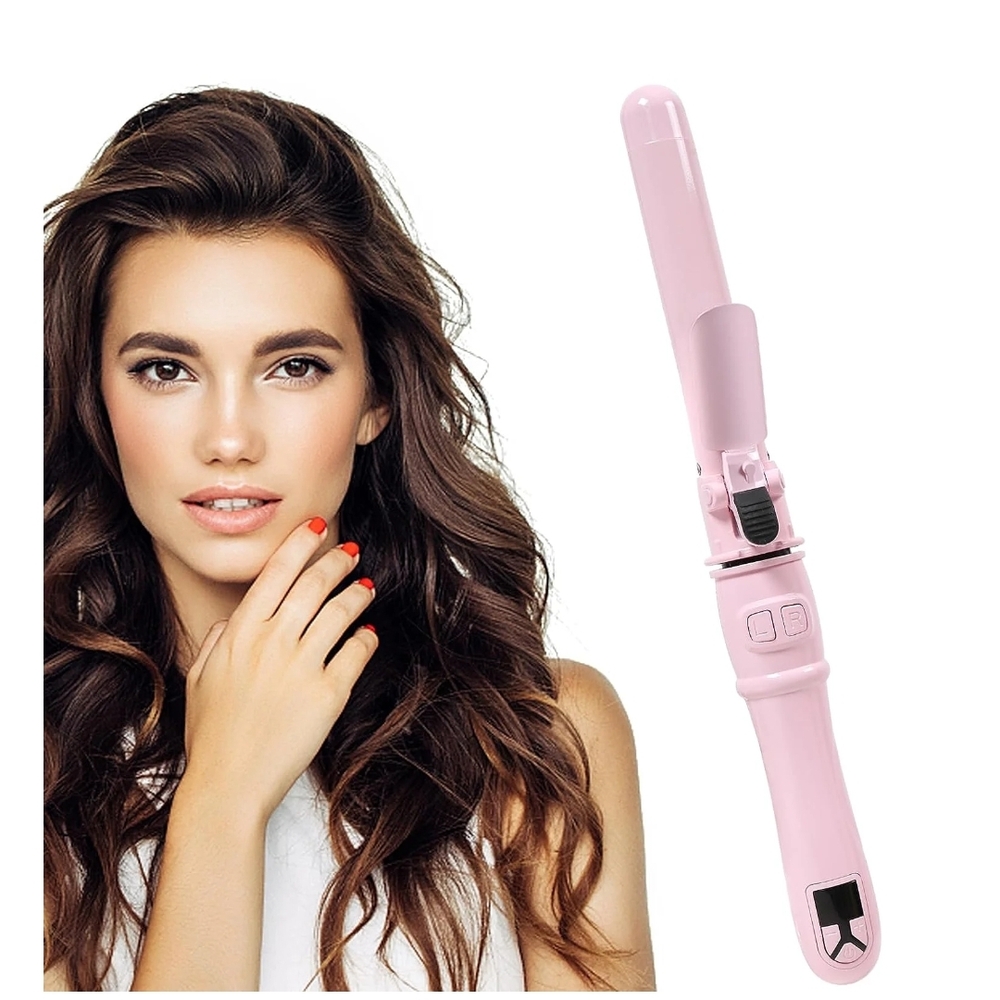 Pink 1.26" Spin Rotating curling wand wave iron curler ceramic